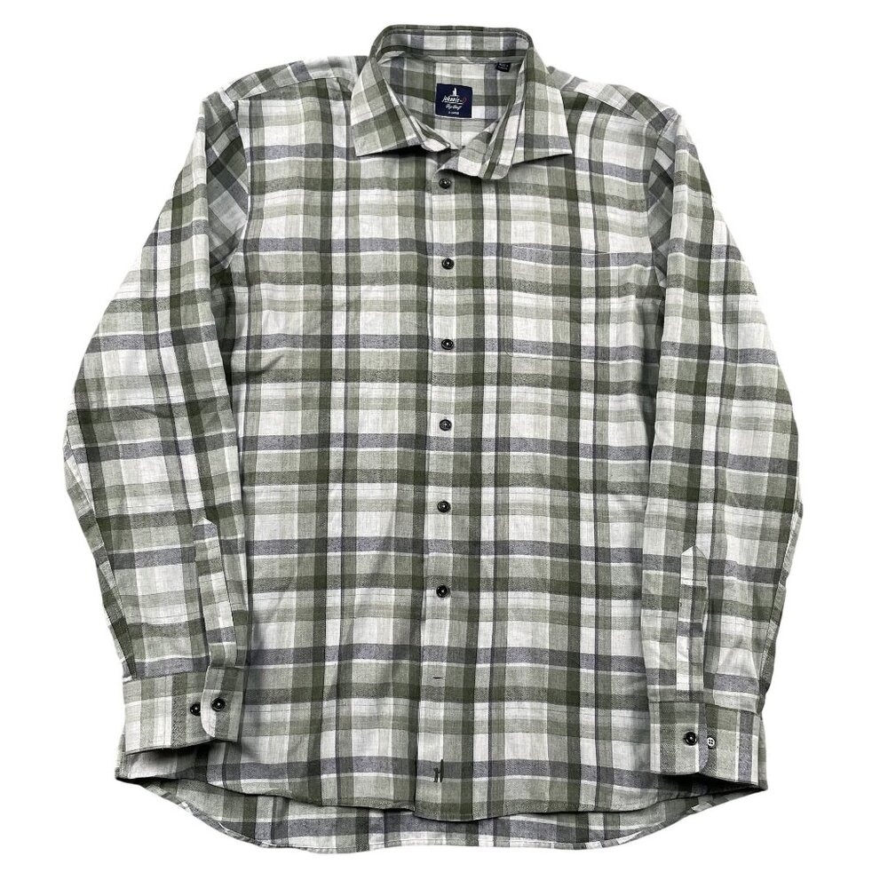 Johnnie-O Top Shelf Button Down Shirt Mens XL Grey & Green 100% Cotton‎